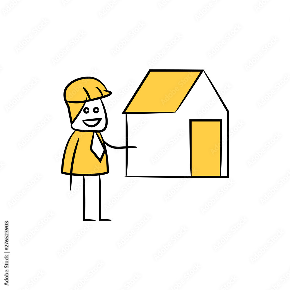 engineer and house icon stick figure yellow theme engineer and house icon stick figure yellow theme