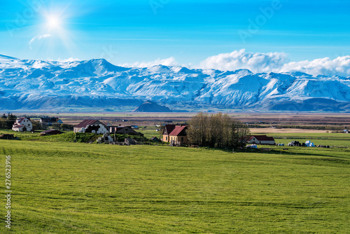 Icelandic farm and glacier