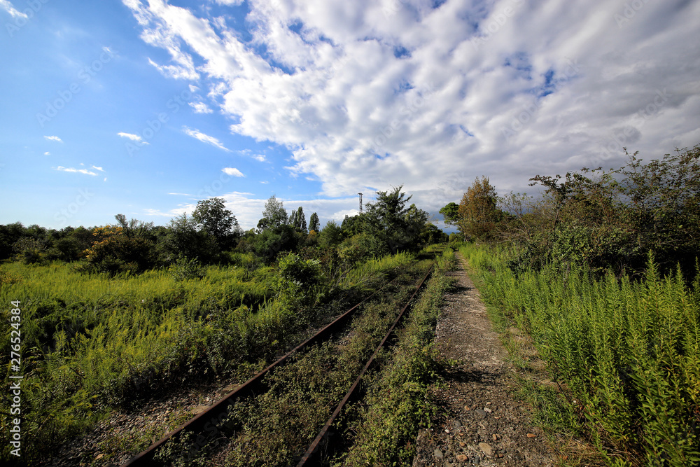 Sukhumi, Georgia - 09.19.2018: Abandoned railway near the village of Gulripsh.
