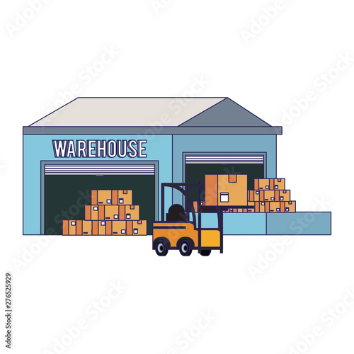 Warehouse storage building with merchandise blue lines