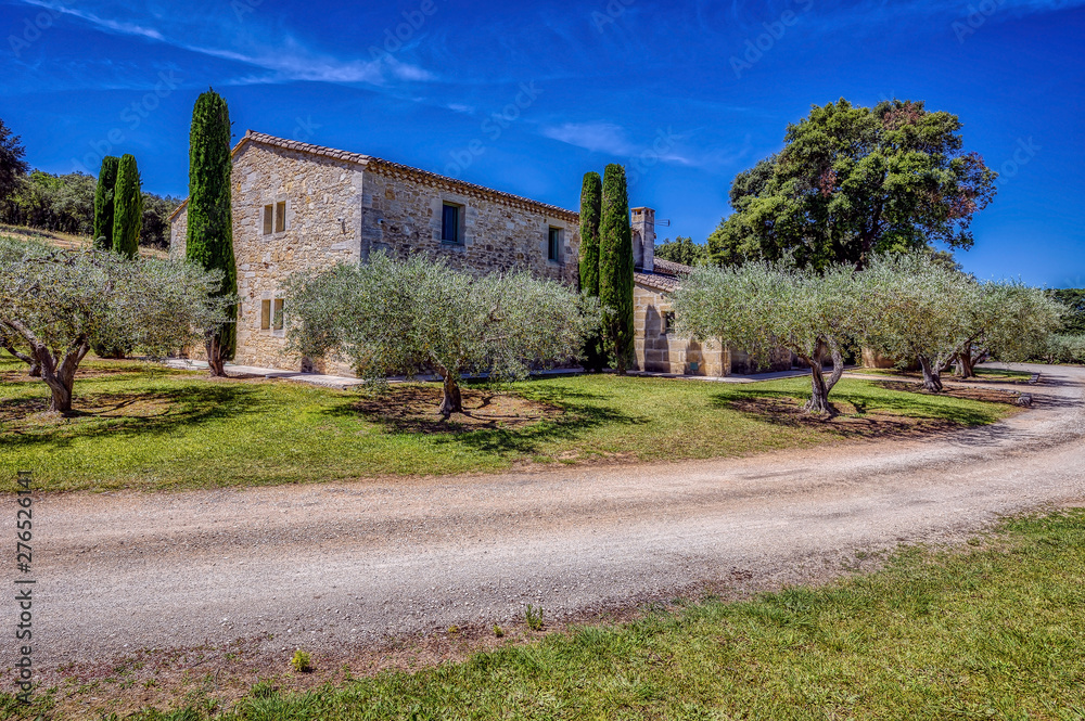 Old stone houses on unpaved roads in the Gard Department of France, near the city of Uzes