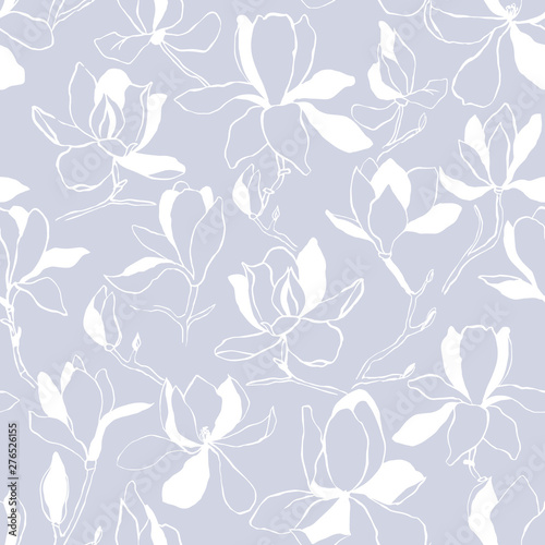 Seamless floral vector pattern with magnolia blossom. Vintage stylized. Modern trendy graphic design template for poster  card  banner  cover  textile  fabric  wrapping.