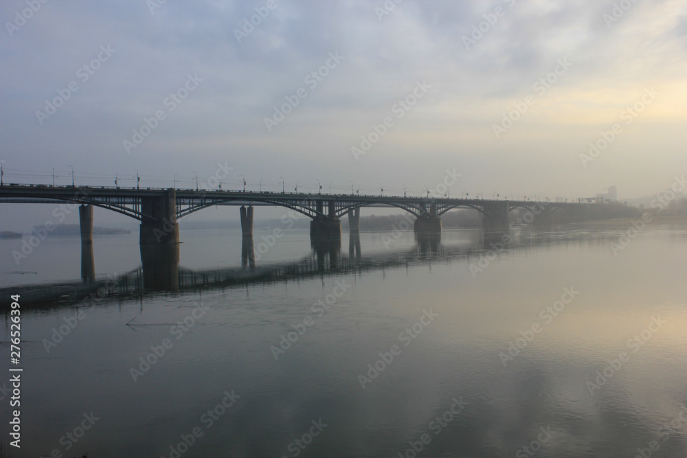 bridge across the river ob in novosibirsk