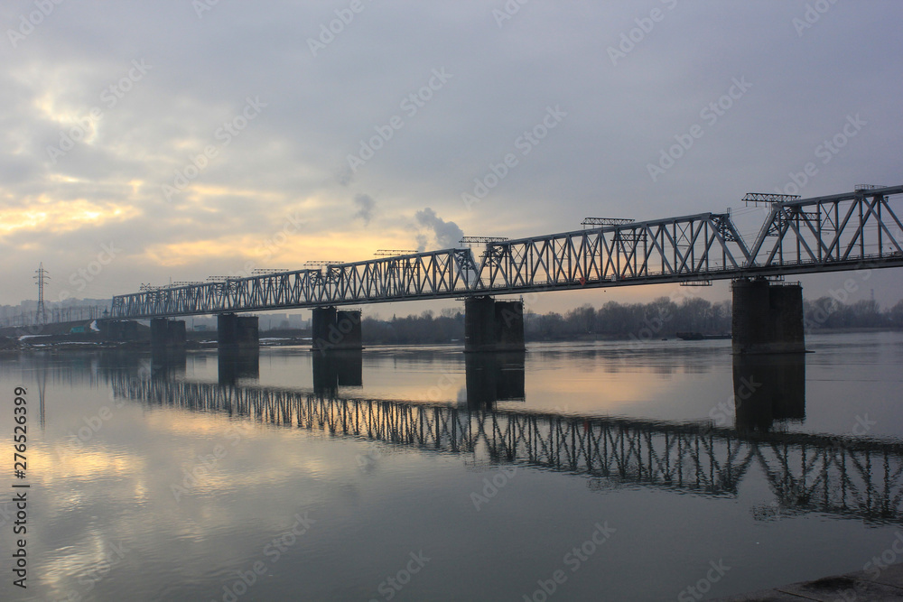 railway bridge across the river ob in novosibirsk