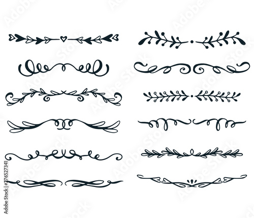 Hand drawn ink dividers and lines. Isolated. Vector.