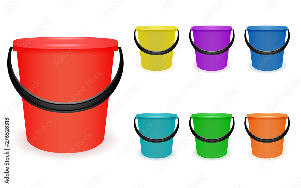 Set multi-colored household plastic buckets Set multi-colored household plastic buckets