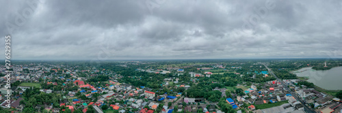 Aerial view of the city, rainy day