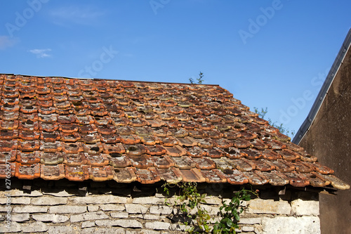 old yard with shed and tiled roof photo