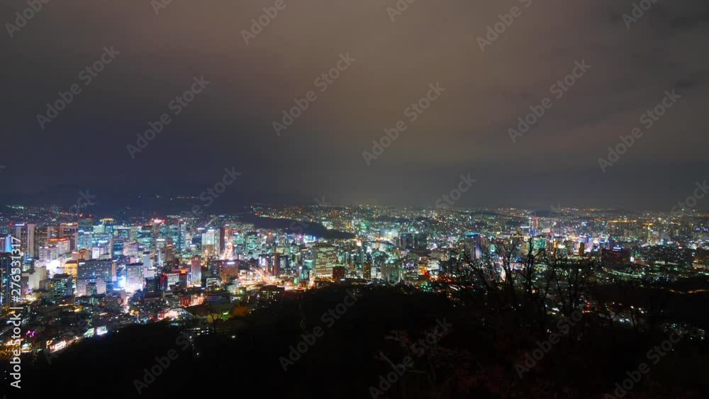 Time lapse on Illuminated Night Seoul from high ground, wide angle view from the hill Time lapse on Illuminated Night Seoul from high ground, wide angle view from the hill