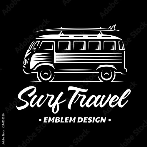 Surfing emblems, illustrations, t-shirt designs vector on black background
