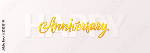 Happy anniversary banner. 3d gold color anniversary text, and white happy cut paper word isolated on white background. Vector lettering and greeting for a card, banner, party decoration, invitation