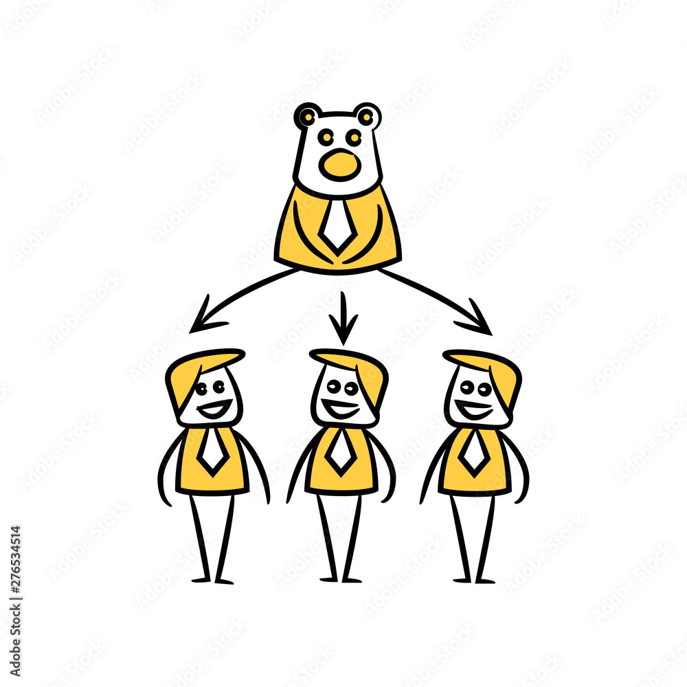 business people team and bear boss in yellow doodle stick figure