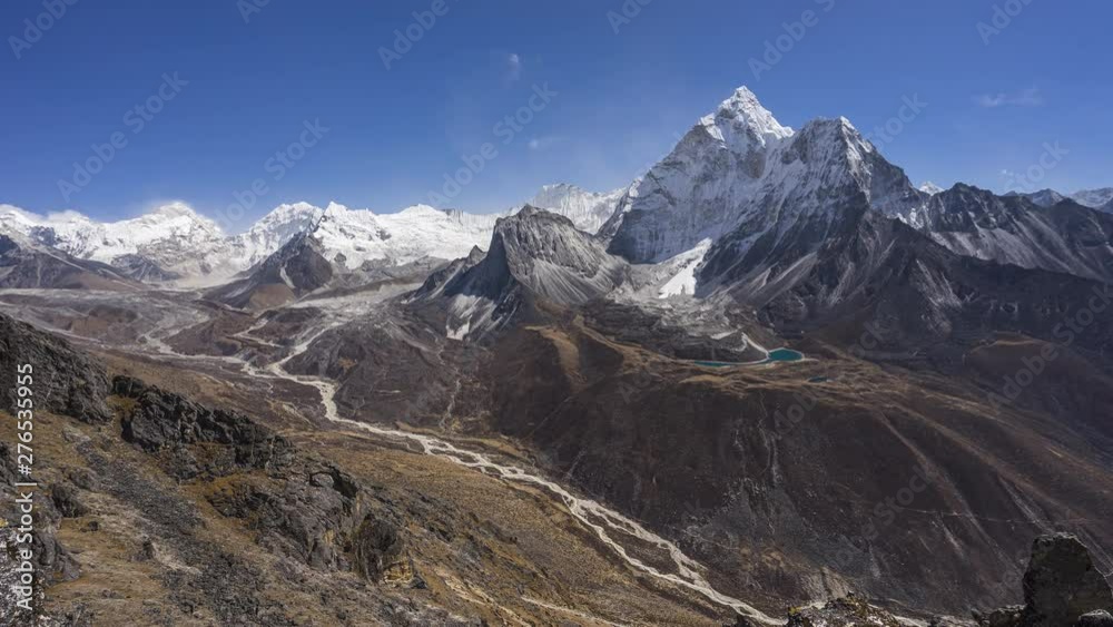 Timelapse of Himalayas mountain range from top view of Dingboche view point, Everest region, Nepal Timelapse of Himalayas mountain range from top view of Dingboche view point, Everest region, Nepal