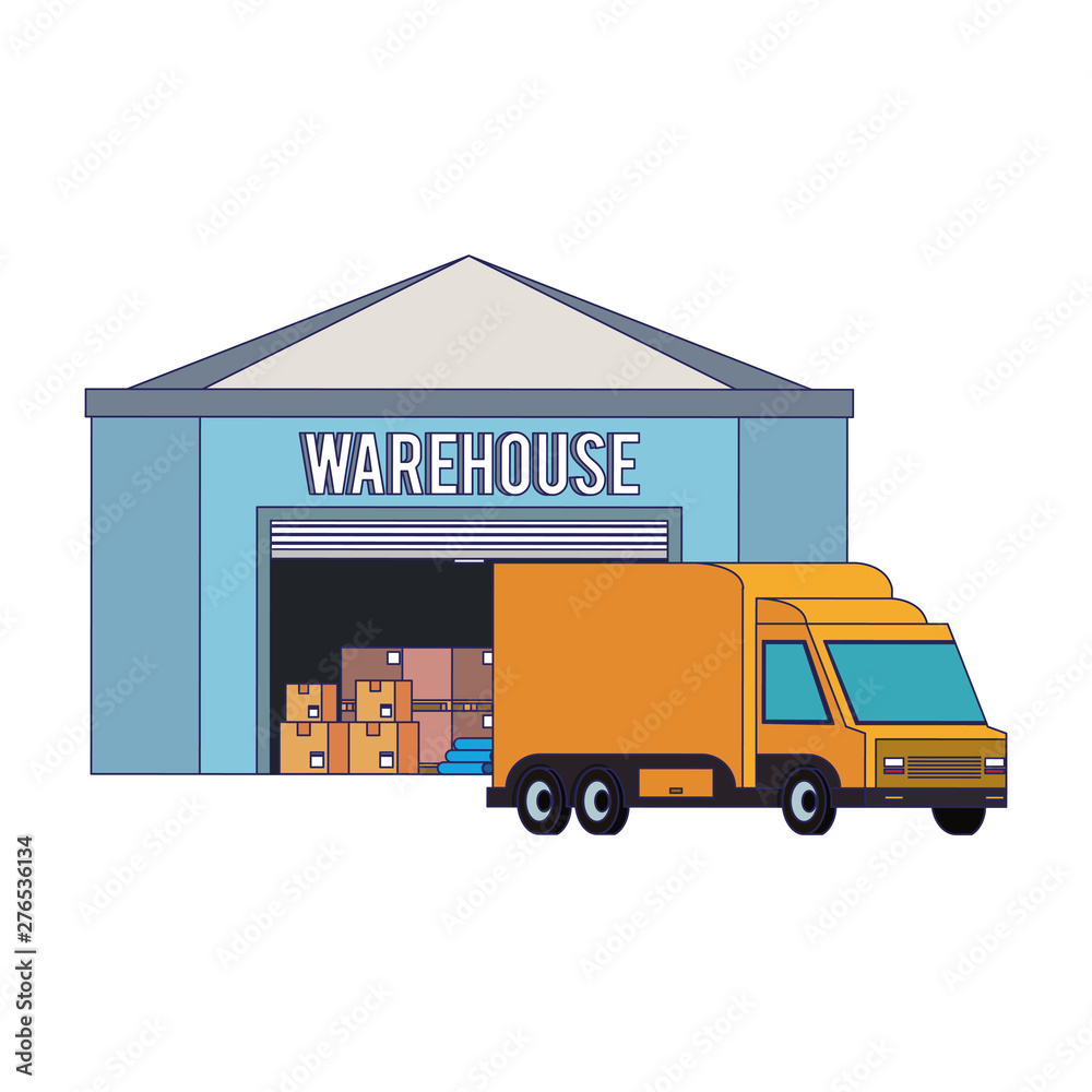 Warehouse storage building with merchandise blue lines