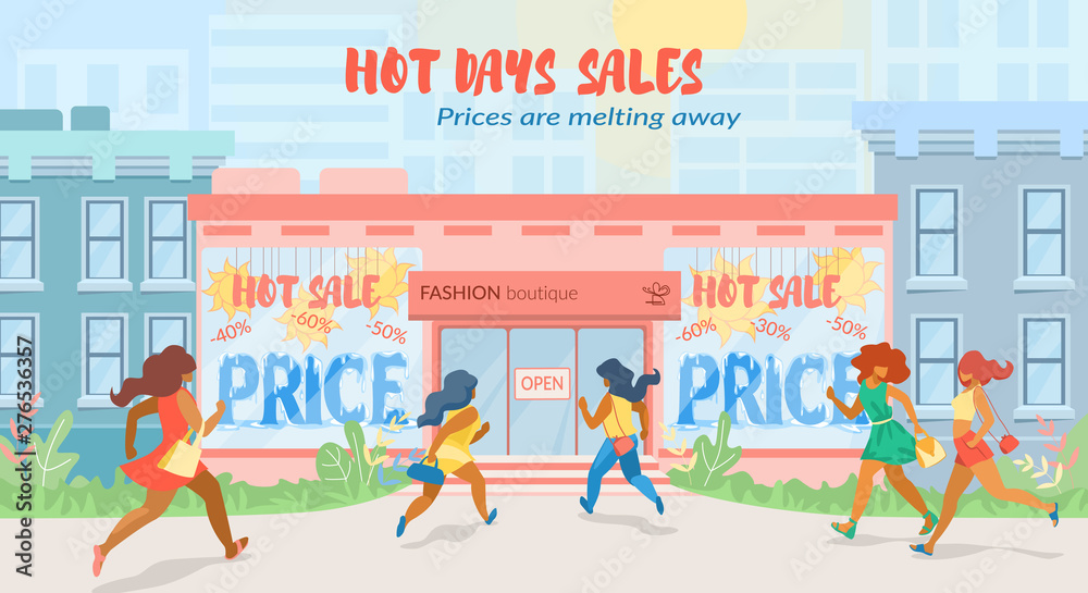 Flat Banner Hot Days Sales in Fashion Boutique.