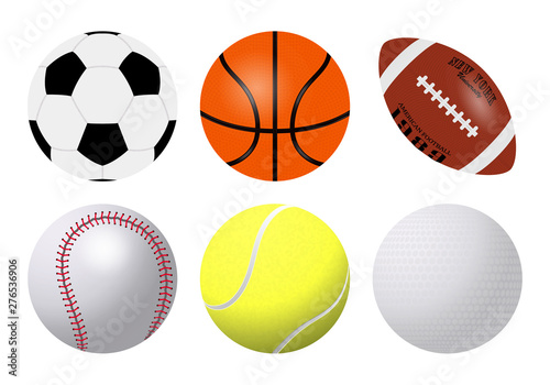 Realistic sports balls vector big set isolated on white background. Illustration of golf and baseball  football game and tennis  eps 10