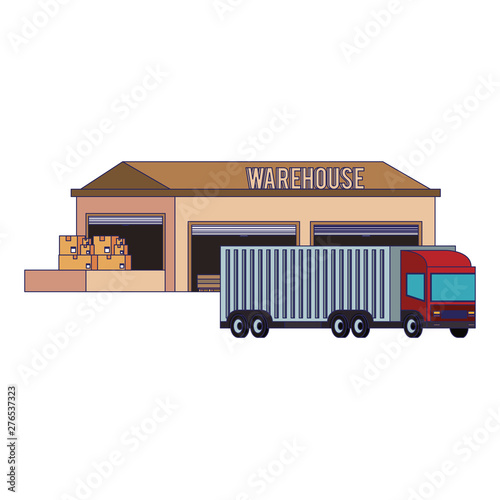 Warehouse storage building with merchandise blue lines