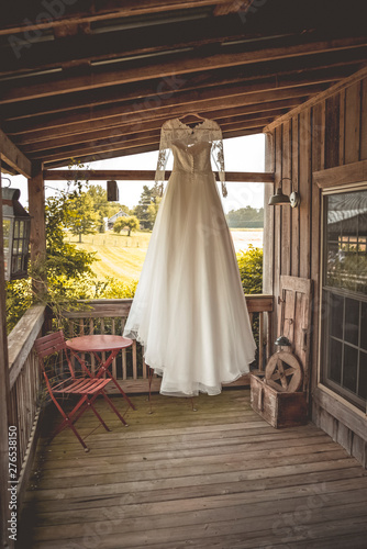 wedding dress at farm house