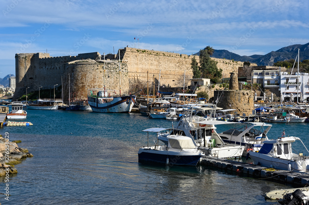Kyrenia Castle in Cyprus, view from the Old harbour - obrazy, fototapety, plakaty 