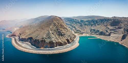 Coastal highway and fjords of Musandam in Oman aerial view photo