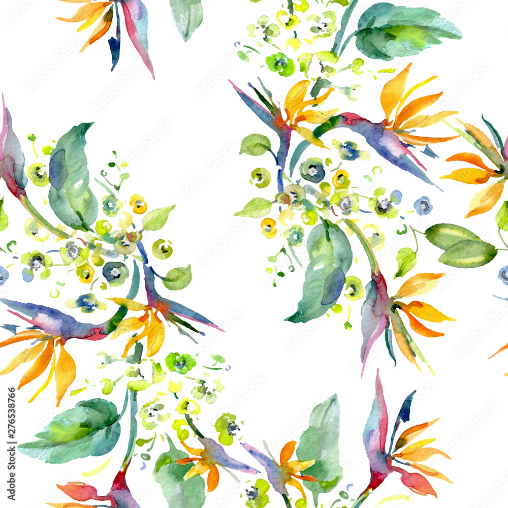 Fototapeta Bouquet floral botanical flowers. Watercolor background illustration set. Seamless background pattern.