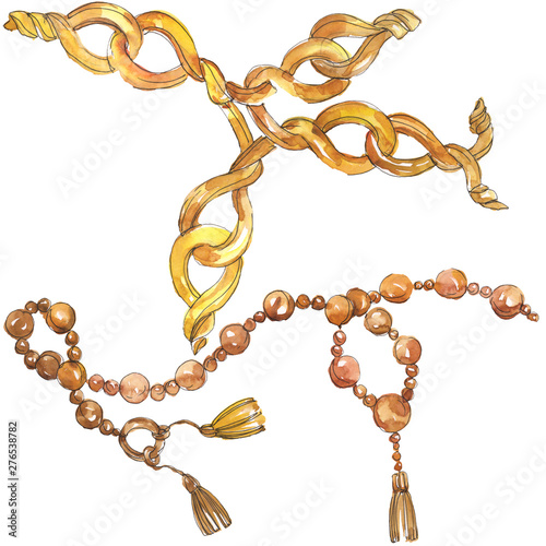 Golden chains sketch glamour illustration in a watercolor style isolated element. Watercolour background set. © LIGHTFIELD STUDIOS
