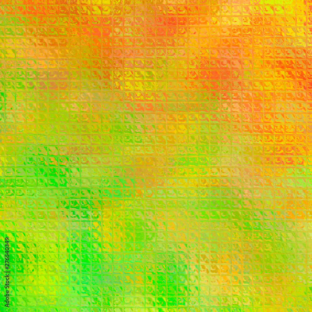 Obraz premium Orange and green brights Mosaic through glass bricks in square shape background illustration.