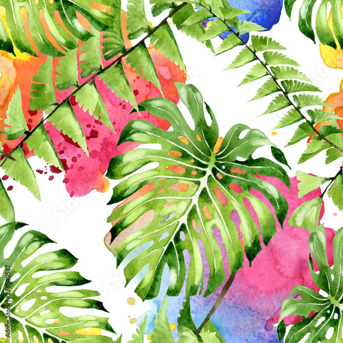 Palm beach tree leaves jungle botanical. Watercolor background illustration s...