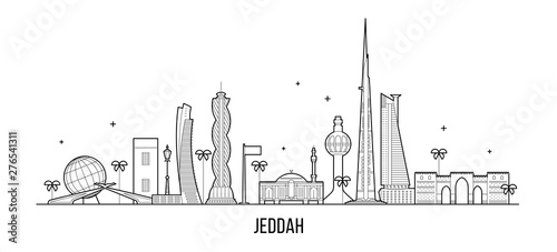 Jeddah skyline Saudi Arabia city vector linear art