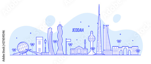 Jeddah skyline Saudi Arabia city vector linear art