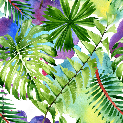 Palm beach tree leaves jungle botanical. Watercolor background illustration s...