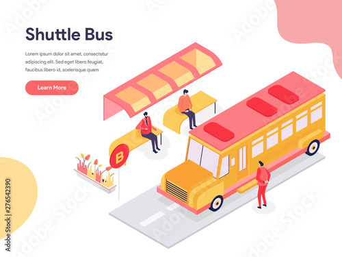 Shuttle Bus Illustration Concept. Isometric design concept of web page design for website and mobile website.Vector illustration