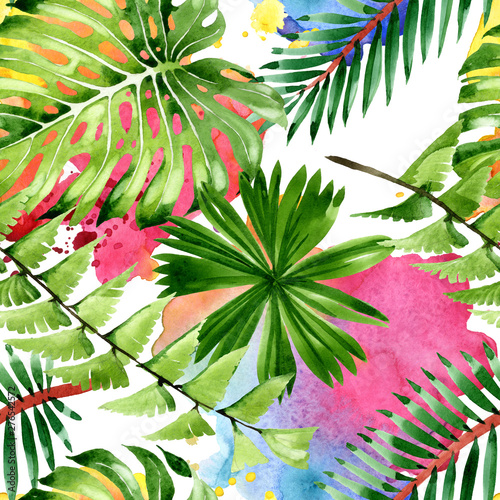 Palm beach tree leaves jungle botanical. Watercolor background illustration s...