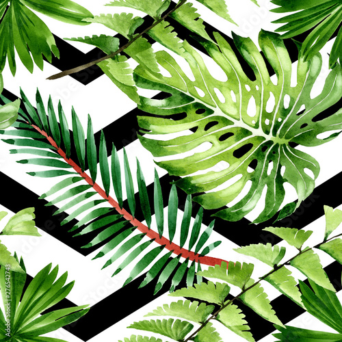 Palm beach tree leaves jungle botanical. Watercolor background illustration s...
