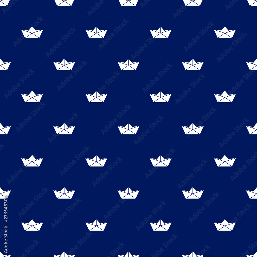 Fototapeta premium Seamless pattern with white paper boats on blue background