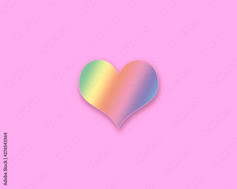 rainbow colored heart on a pink background 