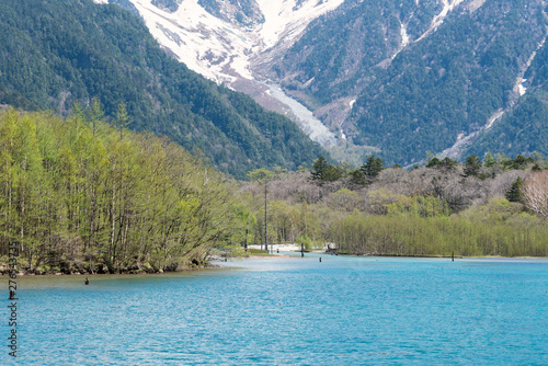 Azusa river and hotaka mountain at Kamikochi in Northern Japan Alps. photo