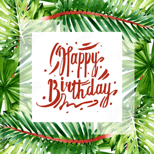 Palm beach tree leaves jungle botanical. Watercolor background illustration s...