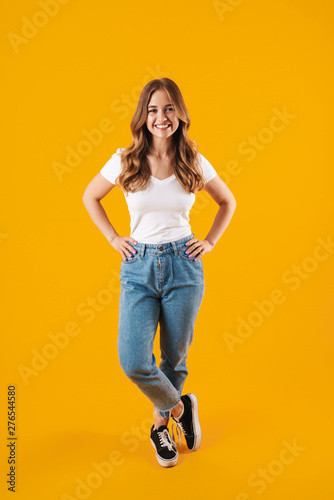 Full length portrait of a pretty young casual woman