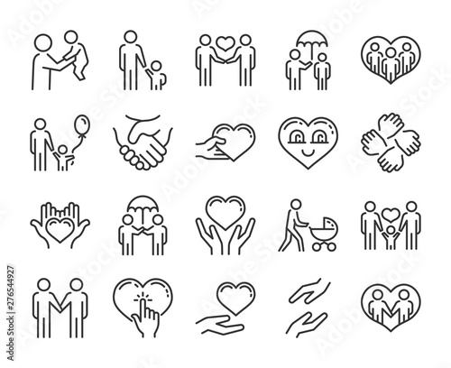Care icon. Help and sympathy line icon set. Editable stroke.