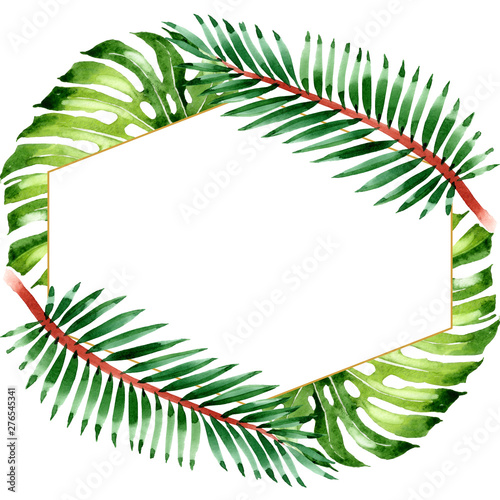 Palm beach tree leaves jungle botanical. Watercolor background illustration s...