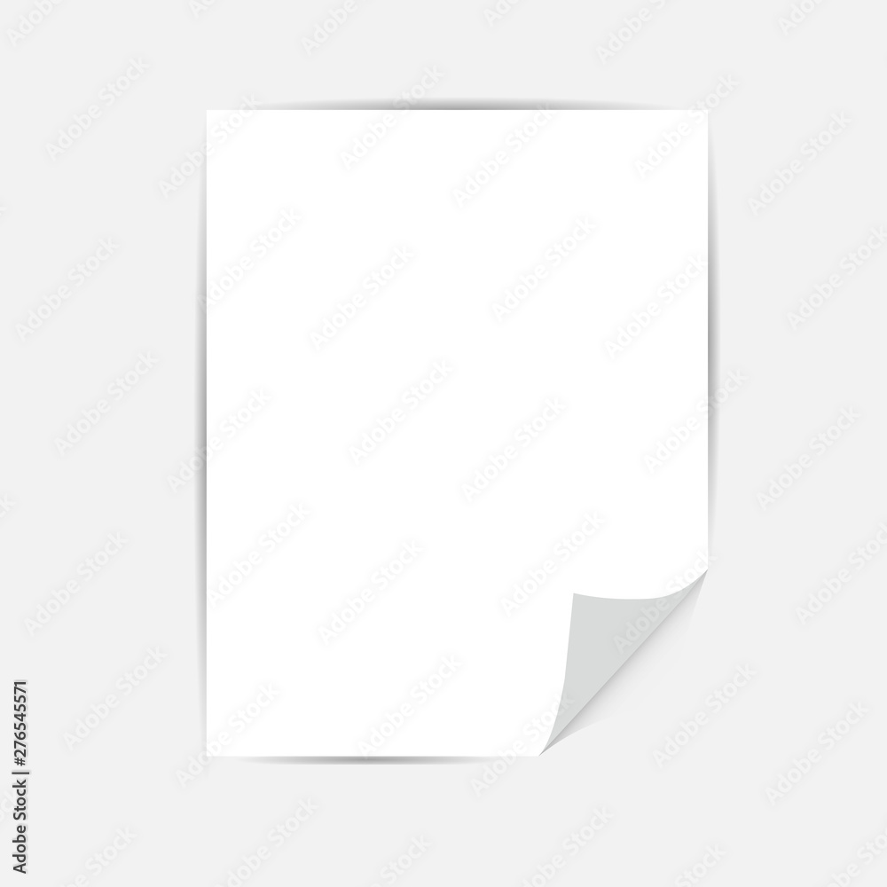 A4 sheet of paper with shadow. Paper with curled corner A4 sheet of paper with shadow. Paper with curled corner