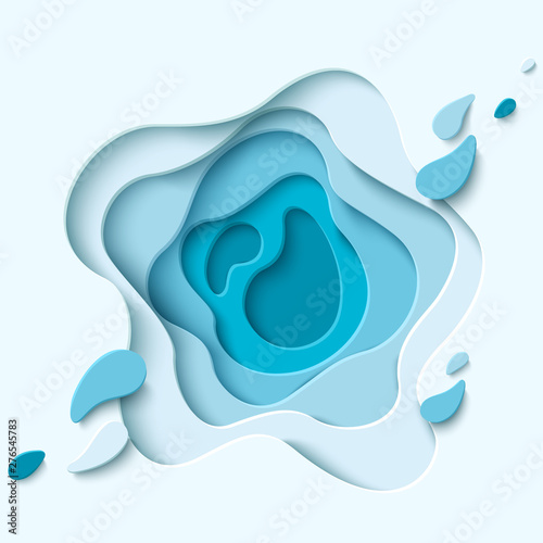 Abstract blue paper cut background with liquid shapes