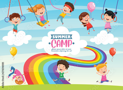 Vector Illustration Of Kids Summer Camp