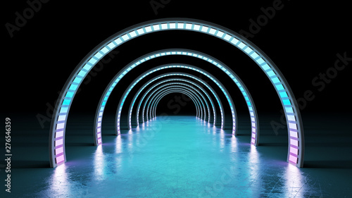 Fototapeta Naklejka Na Ścianę i Meble -  abstract minimal background glowing cyrcle lines tunnel  neon lights 3d render