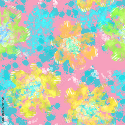 Abstract seamless pattern with flowers and light highlights