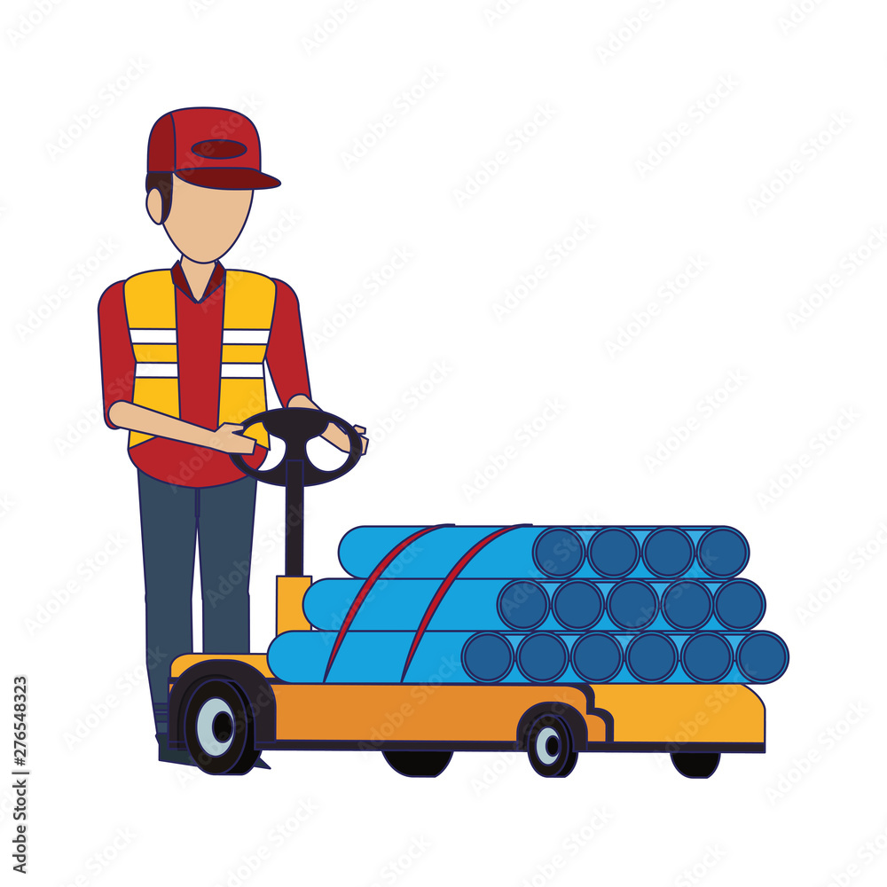 Warehouse worker logistics job concept blue lines Warehouse worker logistics job concept blue lines