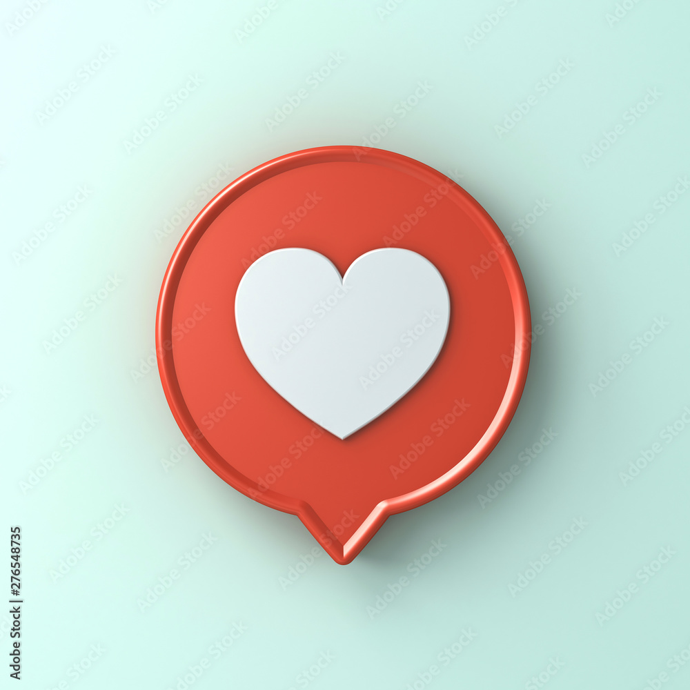 3d social media notification love like heart icon in red round pin ...
