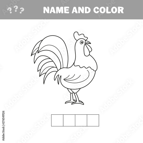 Coloring page outline of cartoon cock. Vector illustration, coloring book for kids. Crossword puzzle