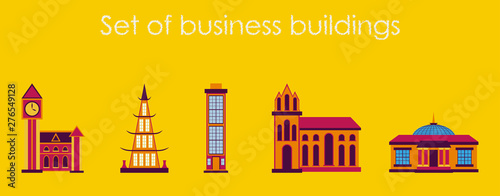 Skyscrapers buildings. Towers city business architecture, apartment and office building, urban landscape. Vector illustration in trendy flat style isolated on background